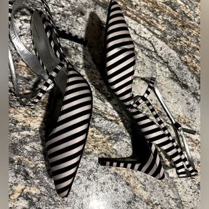 Striped Ankle strap heels